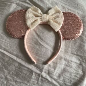 Sequin Rose Gold Mouse Ears Headband with Bow